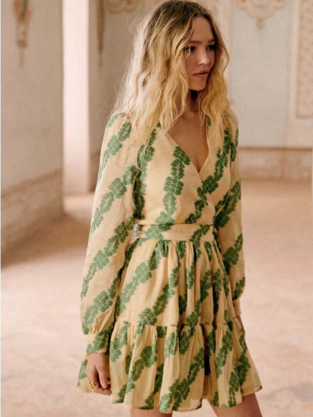 Sezane Editions Faith Dress Cream Wrap Mini Dress